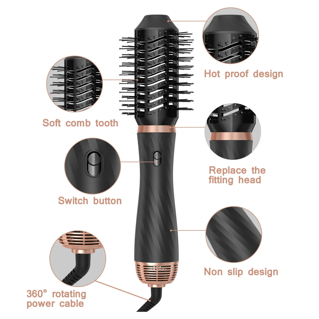 6 in 1 Electric Hair Dryer Brush  Professional Hot Air Styler Salon Negative Ionic Blow Dryer  Styling Tools  for Home Use