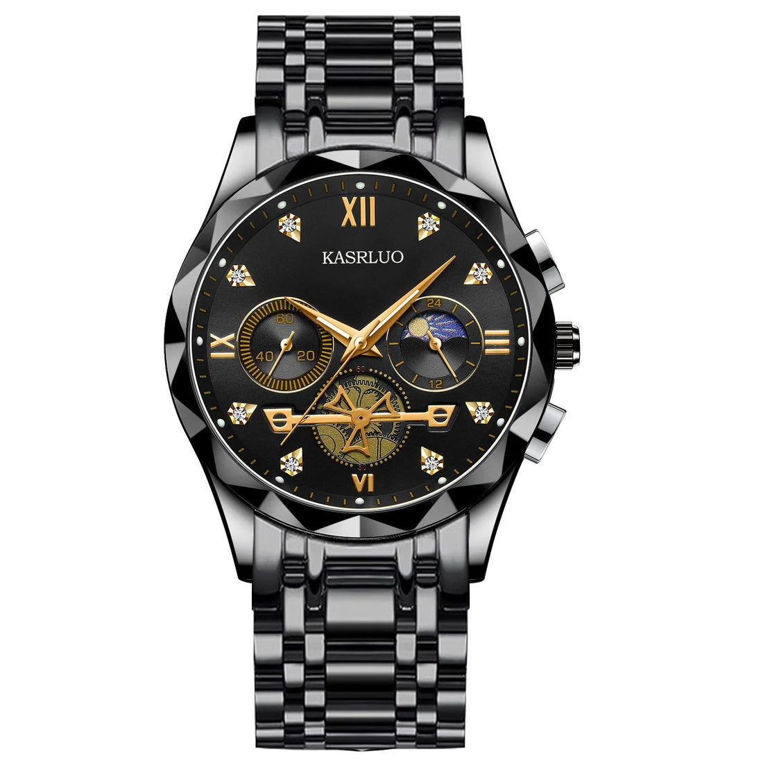 KASRLUO Luxury Mens Watch High Quality Waterproof Luminous Men Diamond Watches Stainless Steel Quartz Men's Wrist Watches Reloj