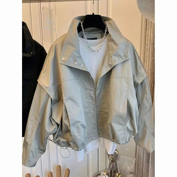 Man Cargo Coat Spring Autumn Single-breasted Turn Down Collar Male Short Windbreaker Loose Long Sleeve Casual Men Outerwear