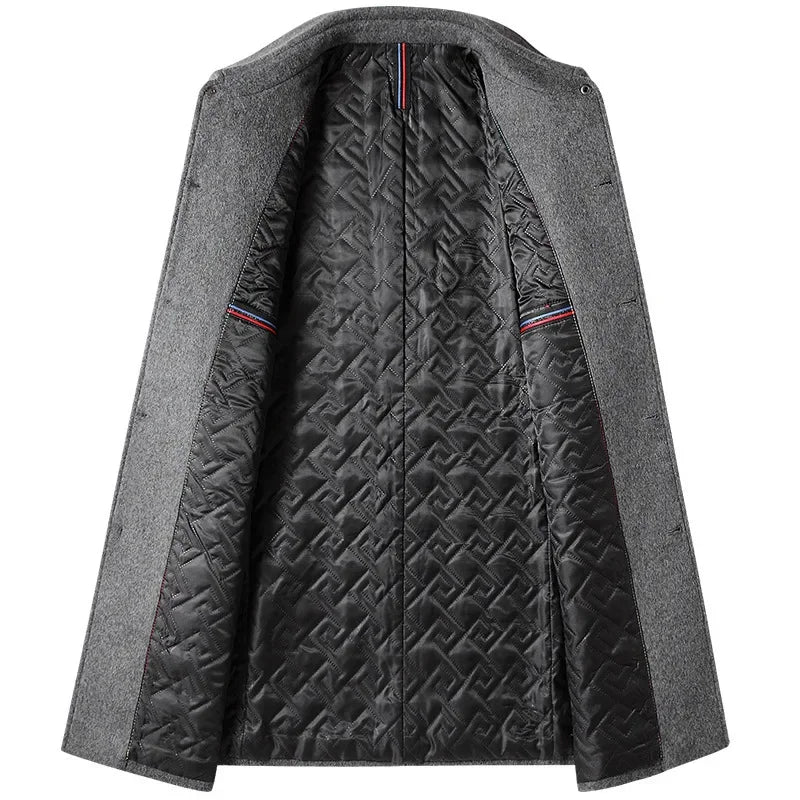 BROWON Brand Winter Coat Men 2026 Autumn Solid Turn-Down Collar Wool Long Jacket for Men New Business Casual Keep Warm Outerwear