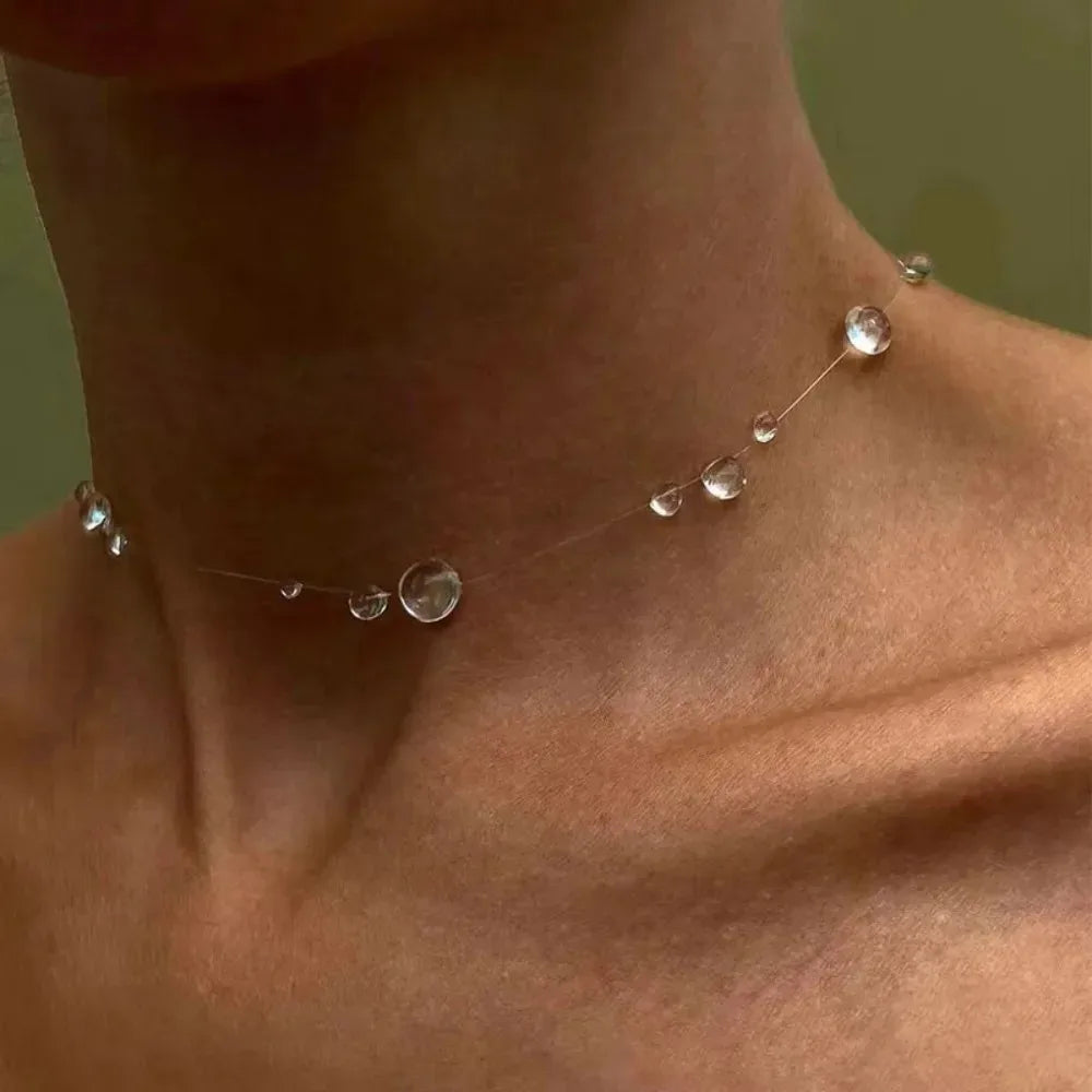 Water Drop Necklace Transparent Raindrop Earrings Jewelry Accessories for Women Minimalist Ice-Clear Dewdrop Elegant Party Gifts