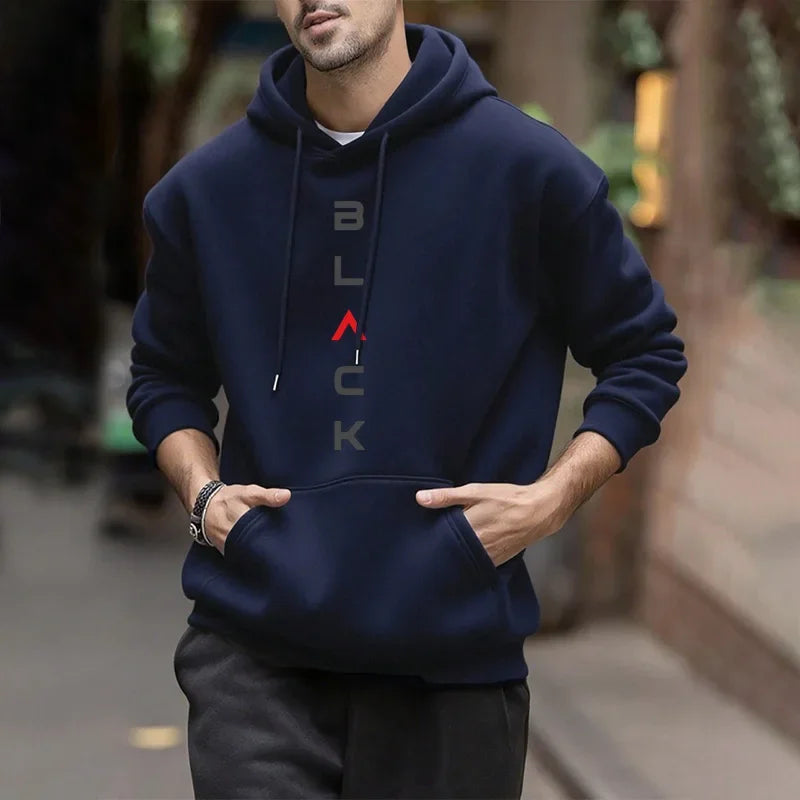 Black Letter Print Hoodies for Man Autumn Winter Hot Sale High Quality Hooded Sweatshirt Home Outdoor Casual Sport Warm Pullover