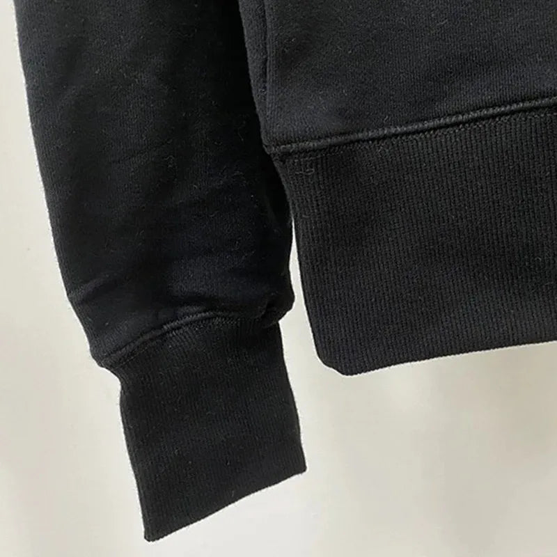 French Style Black Printed Hoodies Sweatshirts Women Cotton Casual Long Sleeve Spring Autumn Ladies Y2K Classic Streetwear Tops
