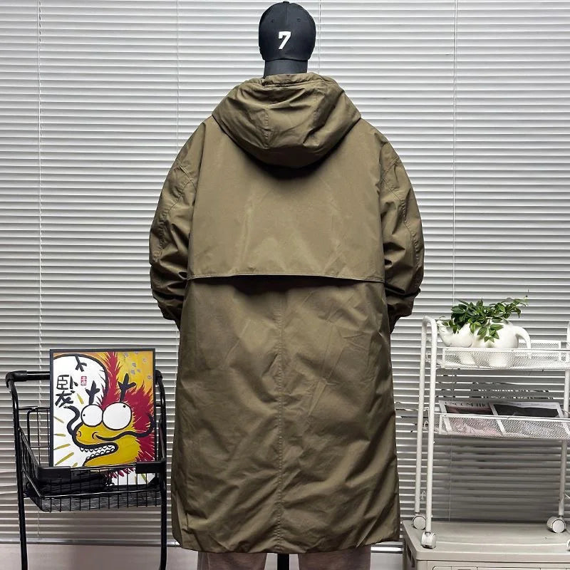 Men's Coat  Hooded New Korean Style Windbreaker  spring autumn long coat field jacket