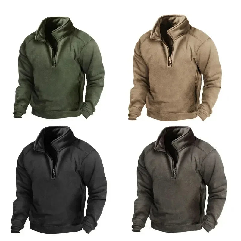Warm Fleece Men's Tactical Sweatshirts Half Zipper Polar Wool Jackets Autumn Winter Outdoor Hunting Hoodies Men's Pullover Coat