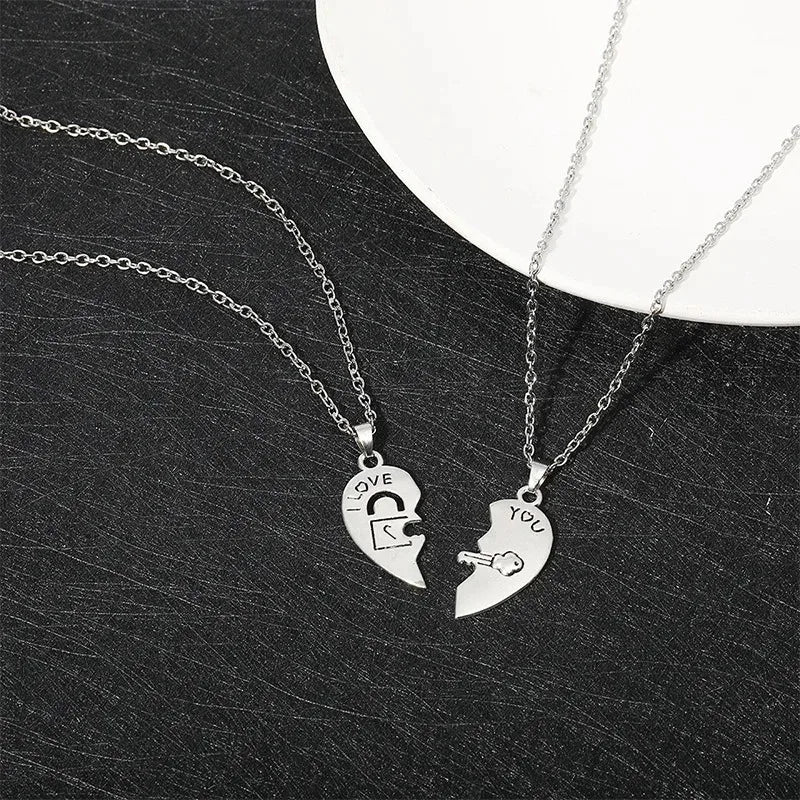Lock Key 2pcs Couple Heart Puzzle I Love You Pendant Couple Necklace Pendants Necklaces for Lovers Valentine's Day Jewelry Gifts