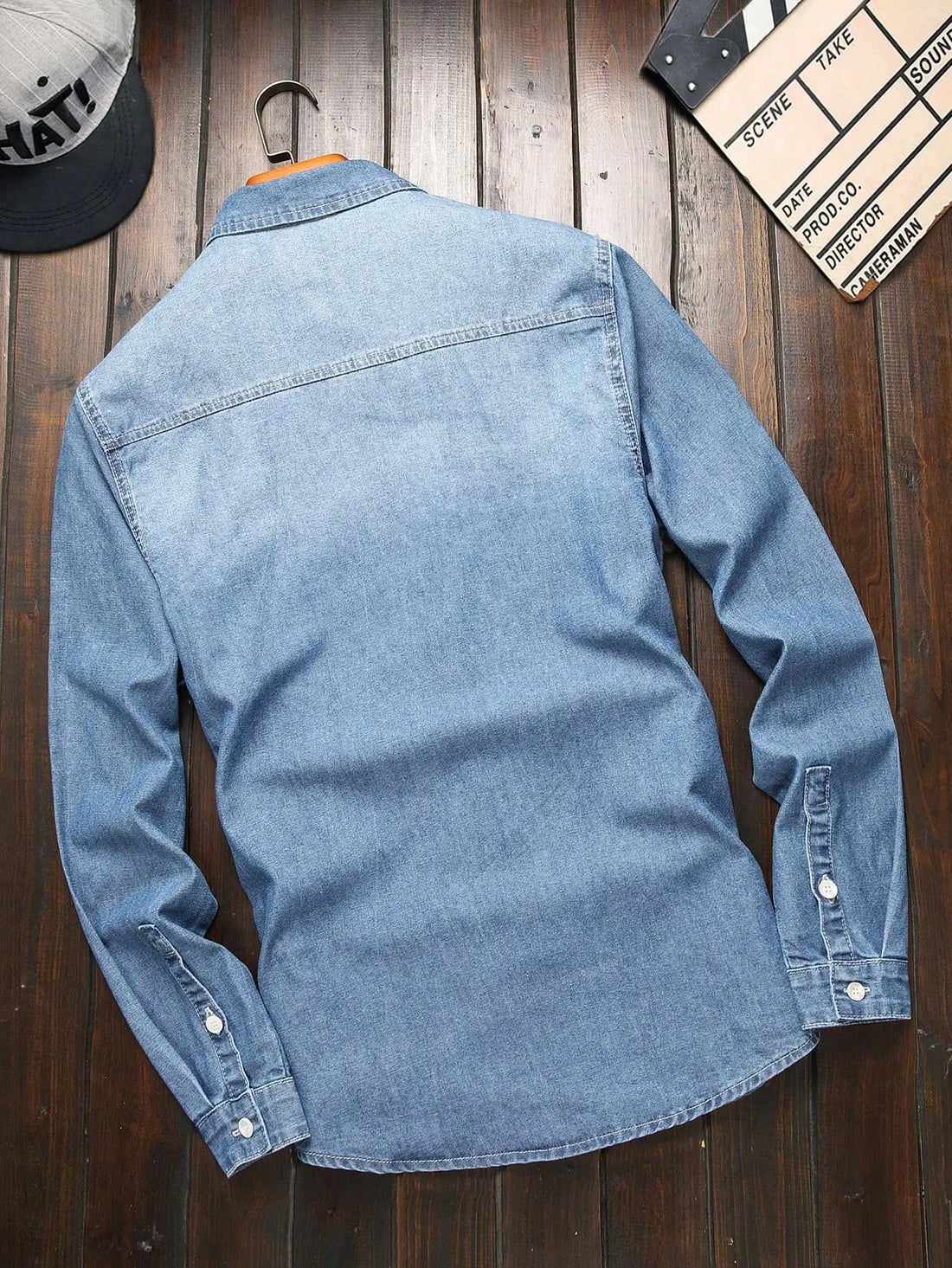 Men's denim shirts for spring and autumn. Blue denim shirts. Trendy and fashionable. Daily casual street style.
