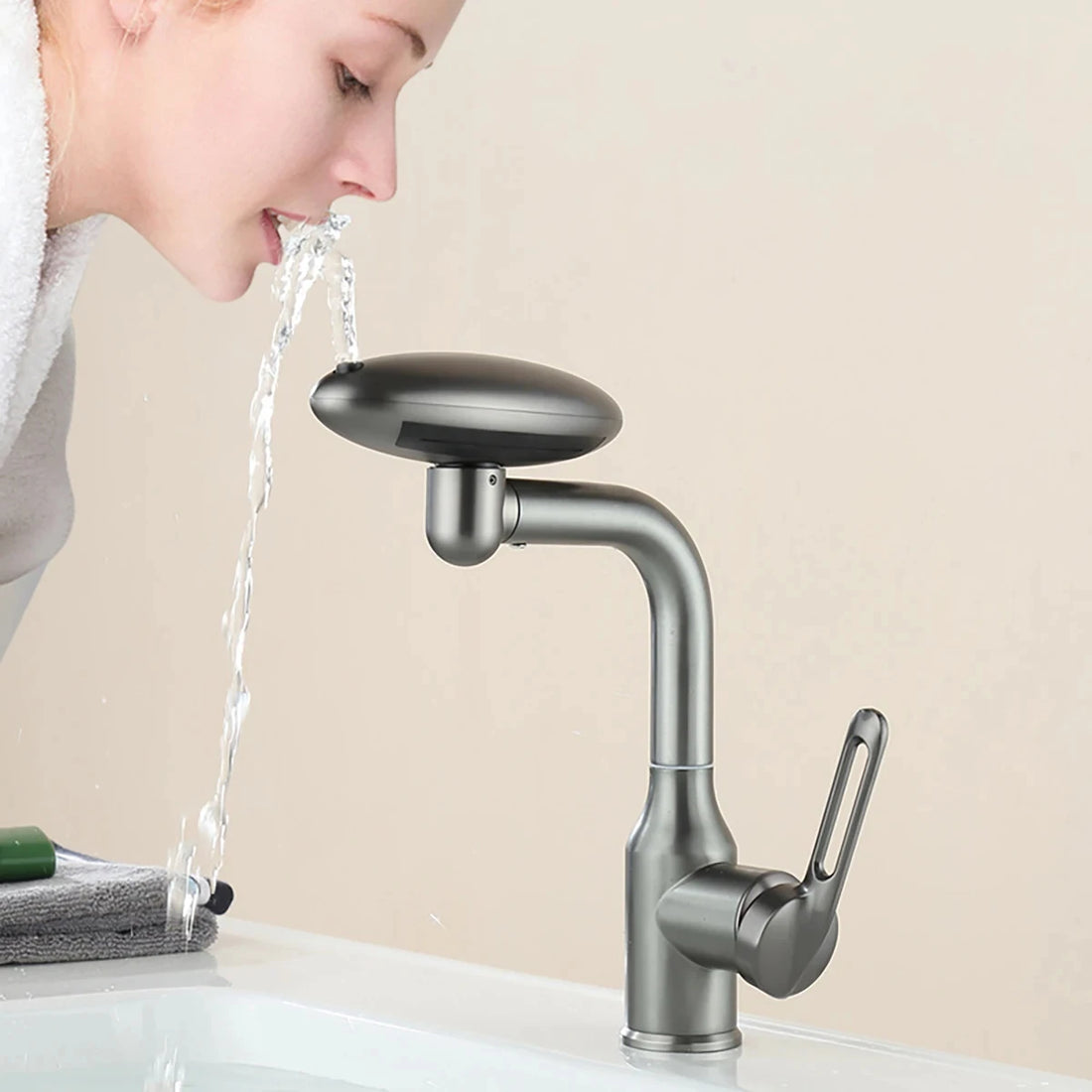 Multi Functional Waterfall Basin Faucet 4 Water Outlet Mode Spray Faucet 360°Rotation,Hot Cold Water Sink Mixer Tap For Bathroom