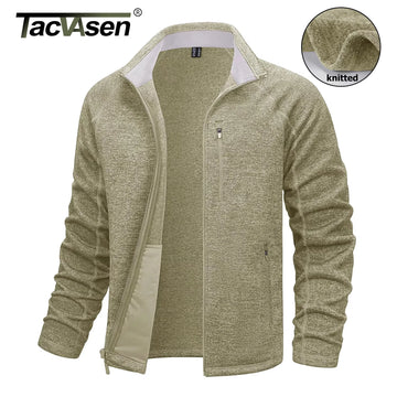 TACVASEN Full Zip Knitted Sweater Mens Stylish High Quality Soft Warm Fleece Jacket Spring Hiking Sports Casual Coat Male