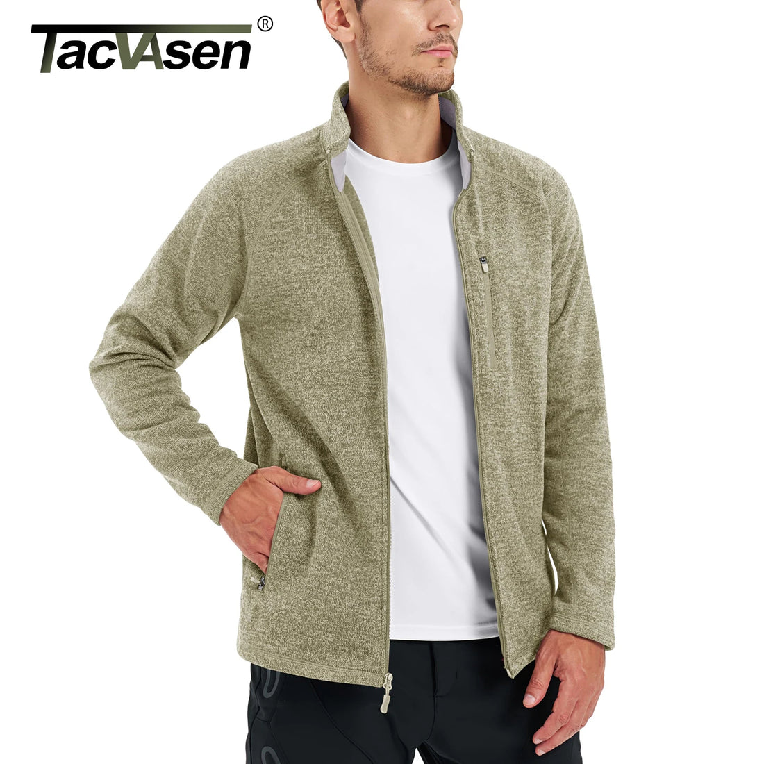 TACVASEN Full Zip Knitted Sweater Mens Stylish High Quality Soft Warm Fleece Jacket Spring Hiking Sports Casual Coat Male