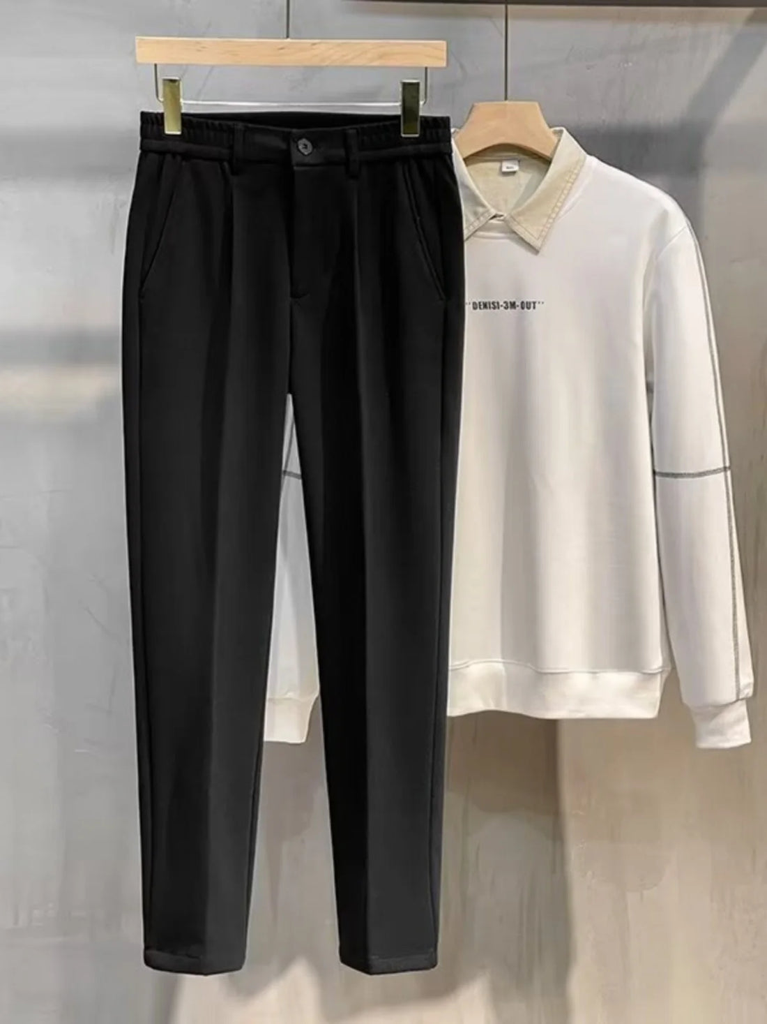 Men's Woolen Straight Leg Slim Fit Casual Pants Thickened Autumn Winter Fashion Trendy Nine Points Long Trousers