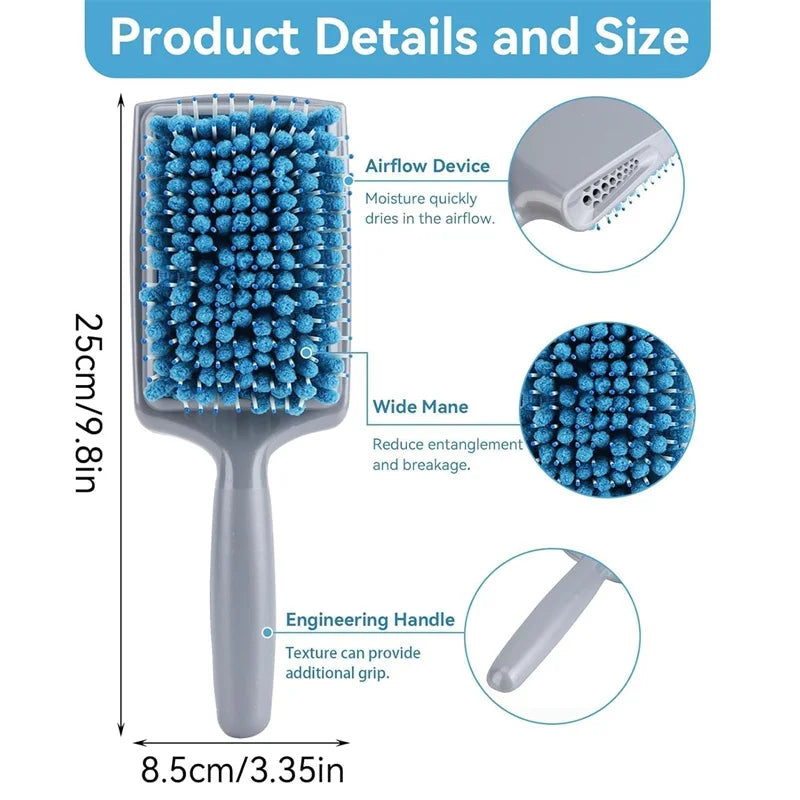 Microfiber Bristles Quick Absorbent Dry Comb Microfiber Bristles Towel Paddle Brush Hair Dryer Brush with Back Drainage Hole