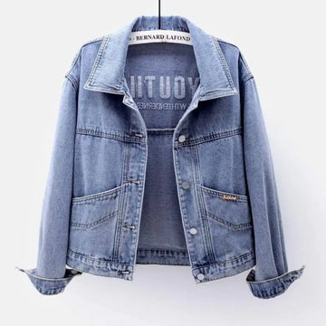 Denim Coats Women Short Coat Single Breasted Casual Embroidery Turn Down Collar Y2k Streetwear Jackets Work Slim Fit Spring