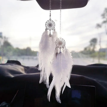 Feather Mirror Car Pendant for Girls Lucky Ornament Hanging Charm Home Decor Car Interior Accessories