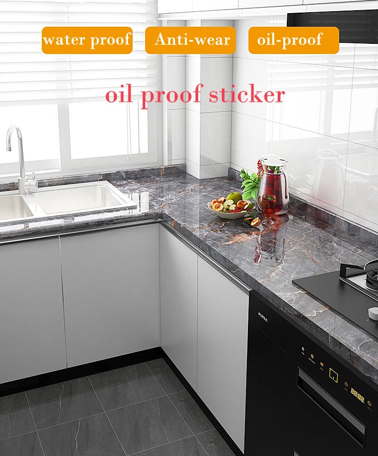 40cm Marble Kitchen Oil-Proof Film Stove Waterproof Self-Adhesive Wallpaper Countertop Bathroom Renovation Tile Wall Stickers