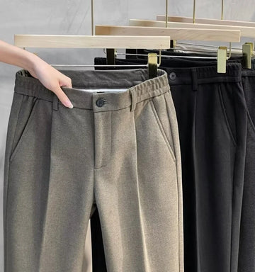 Men's Woolen Straight Leg Slim Fit Casual Pants Thickened Autumn Winter Fashion Trendy Nine Points Long Trousers