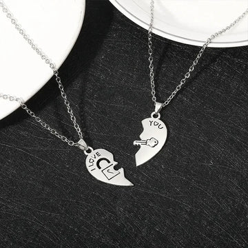 Lock Key 2pcs Couple Heart Puzzle I Love You Pendant Couple Necklace Pendants Necklaces for Lovers Valentine's Day Jewelry Gifts