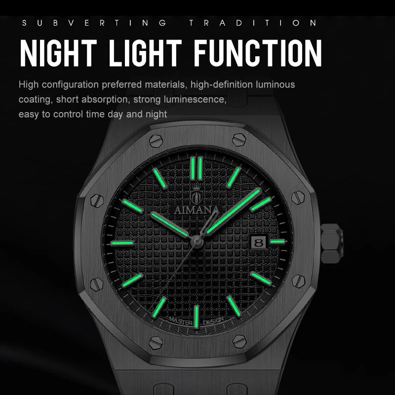 AIMANA Men's Luxury Brand 2026 New Quartz Watch Waterproof Luminous Date Stainless Steel Strap Business Casual