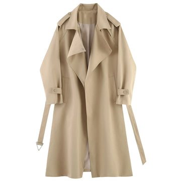 Fashionable and Versatile Women's Mid-length Windbreaker Coats for Spring and Autumn, with Loose Fit Design. Long Coat