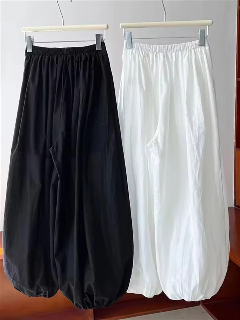 Fashion Oversized Lantern Trousers Women 2025 New Summer Elegant Lazy Design Pants Casual Loose Cotton No Pocket Wide Leg Pants