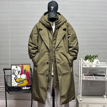 Men's Coat  Hooded New Korean Style Windbreaker  spring autumn long coat field jacket